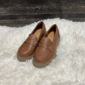 SELF ESTEEM GIRLS BROWN PENNY LOAFER HEELED SHOES PREPPY CHIC QUIET LUXURY